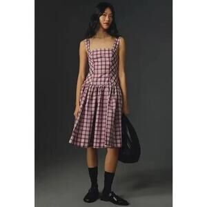 NWT Anthropologie Maeve Square-Neck Drop-Waist Midi Dress Sz 10 Purple #NC445